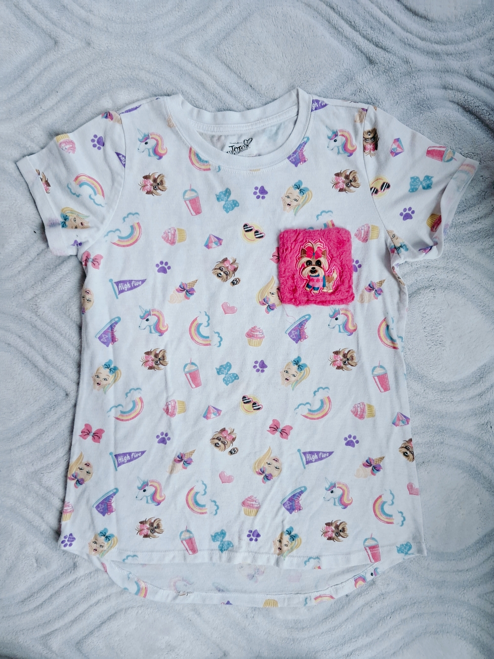 Girls White JoJo Siwa Short Sleeve Tee with Pink Pocket